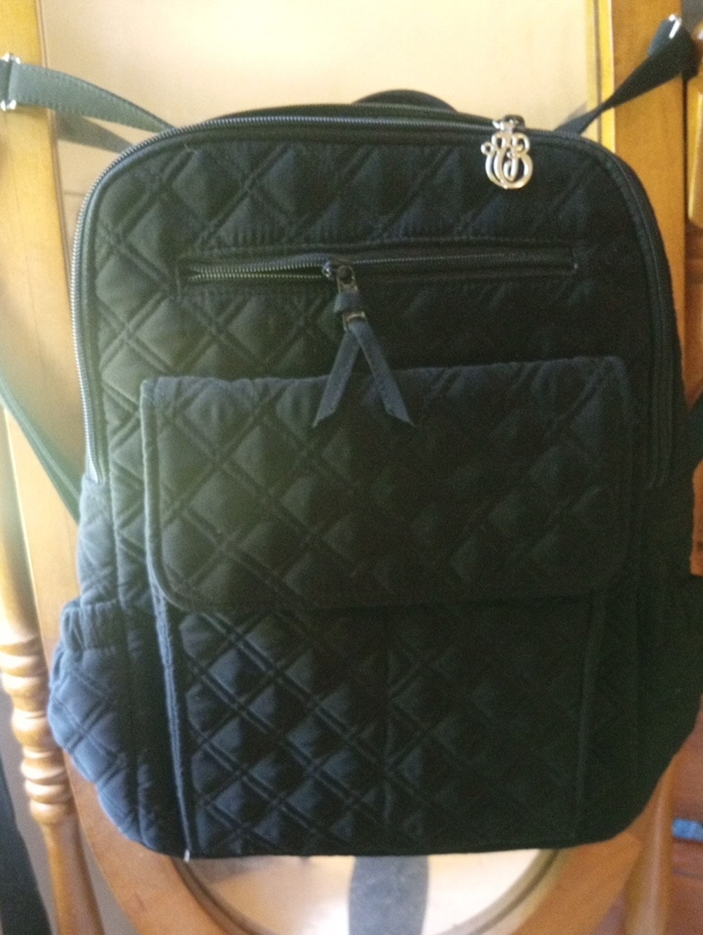 Vera Bradley NWOT Large Quilted Black Backpack with Front Flap Pocket